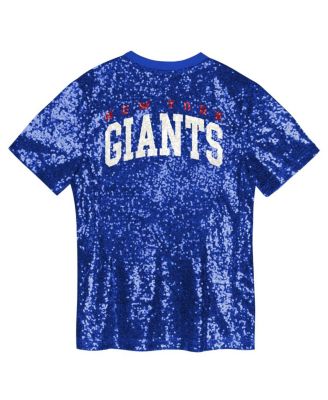 Big Girls Royal New York Giants Wordmark Sequin V-neck Top