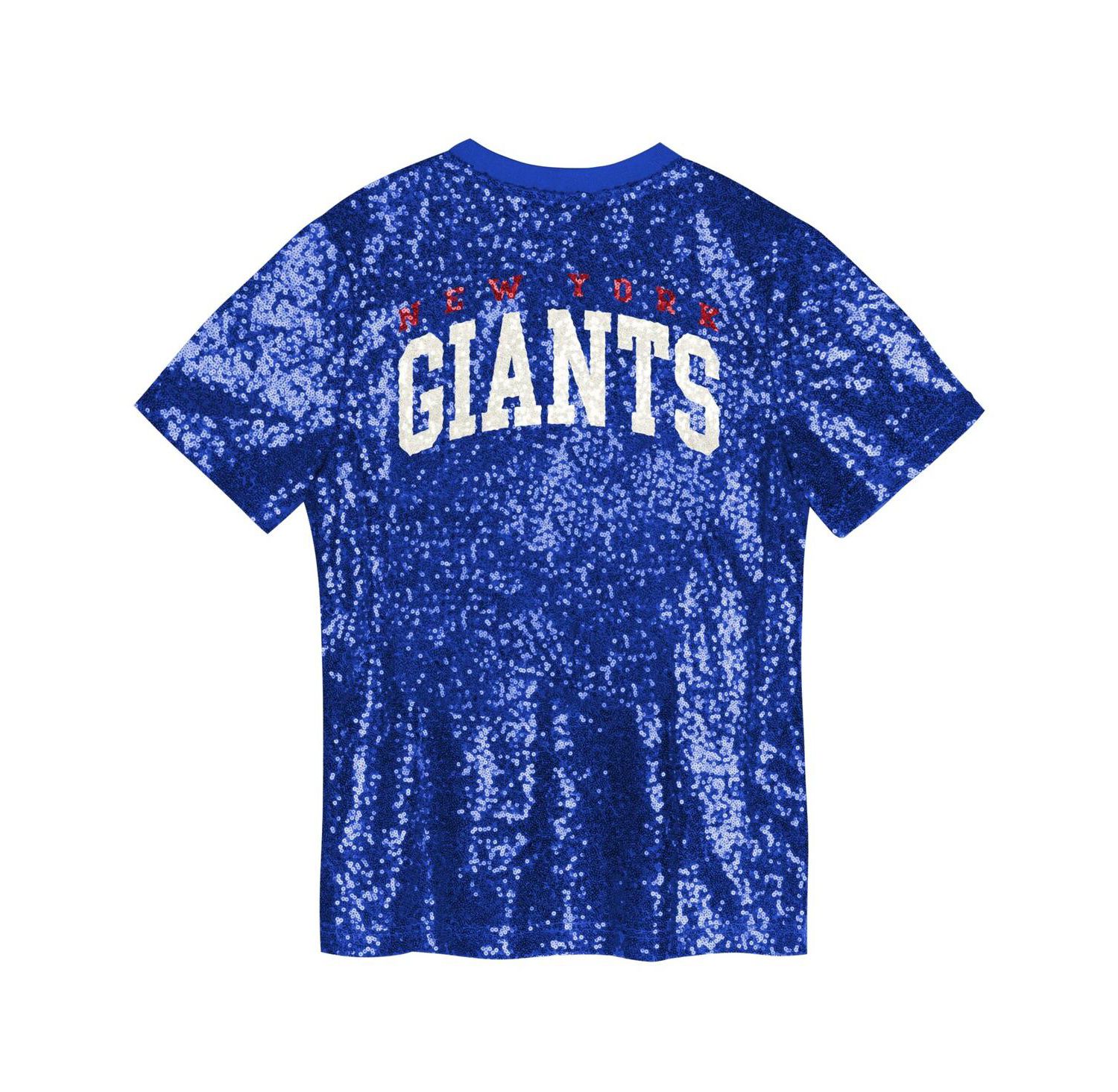 Big Girls Royal New York Giants Wordmark Sequin V-neck Top