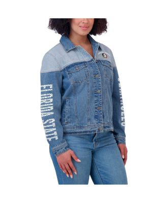 Women's Denim Florida State Seminoles Sleeve Hit Color Block Button-Down Denim Jacket