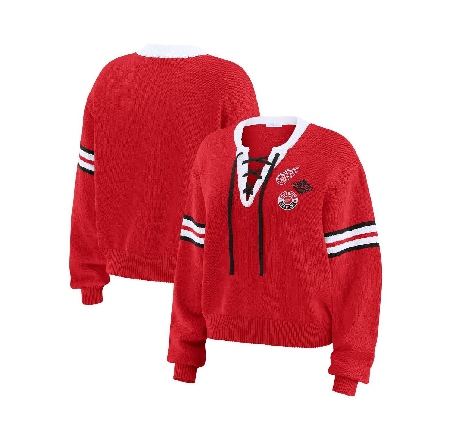 Women's Red Detroit Red Wings Cropped Lace-Up Sweater