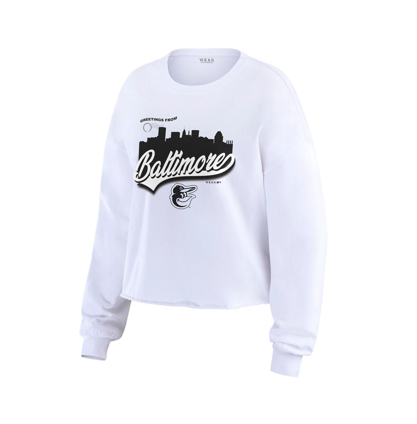 Женская футболка WEAR by Erin Andrews White Baltimore Orioles Domestic Postcard Long Sleeve — фото 3