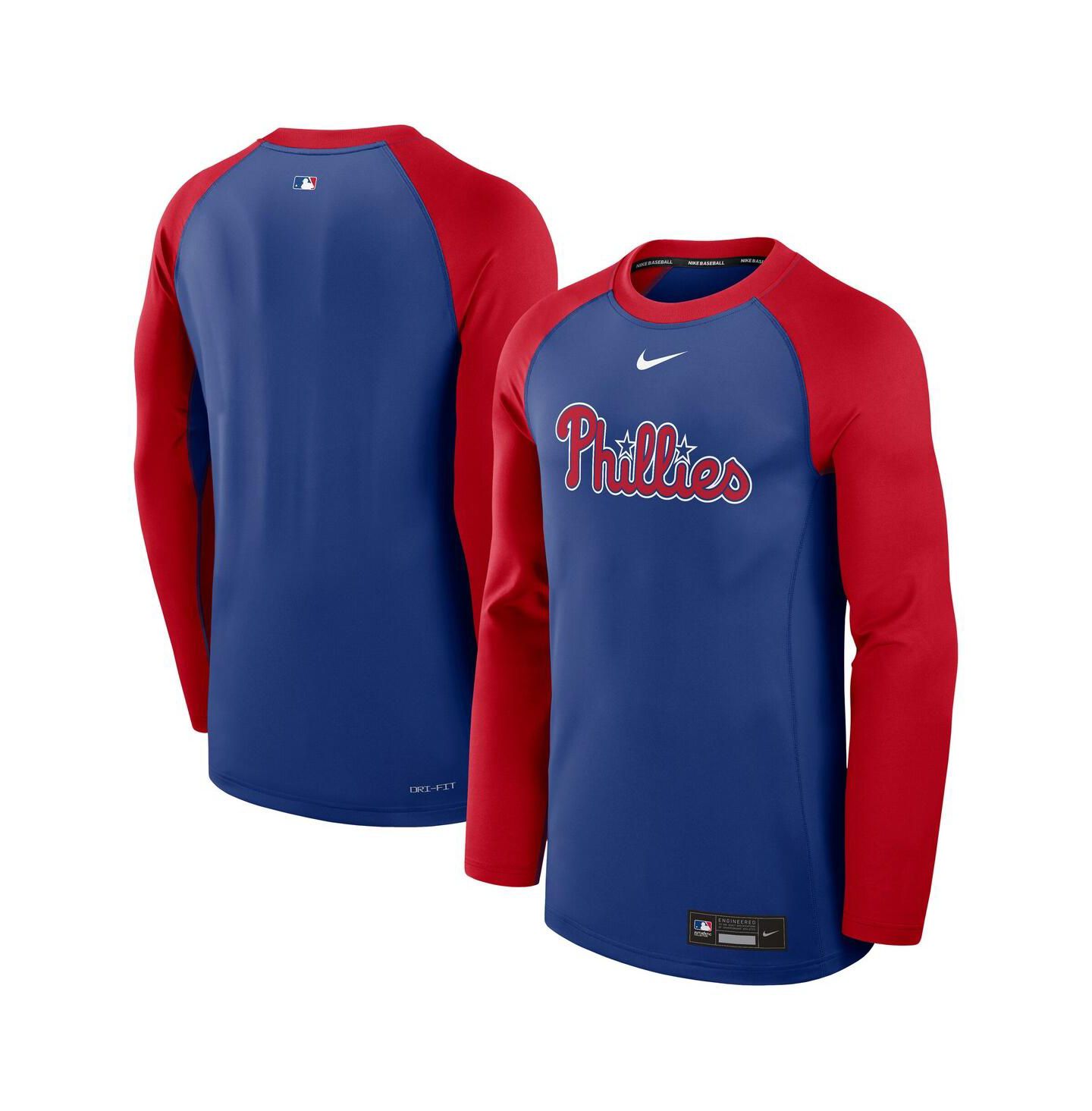 Мужская футболка Nike Royal/Red Philadelphia Phillies Authentic Collection Game Time Raglan Performance Long Sleeve — фото 1