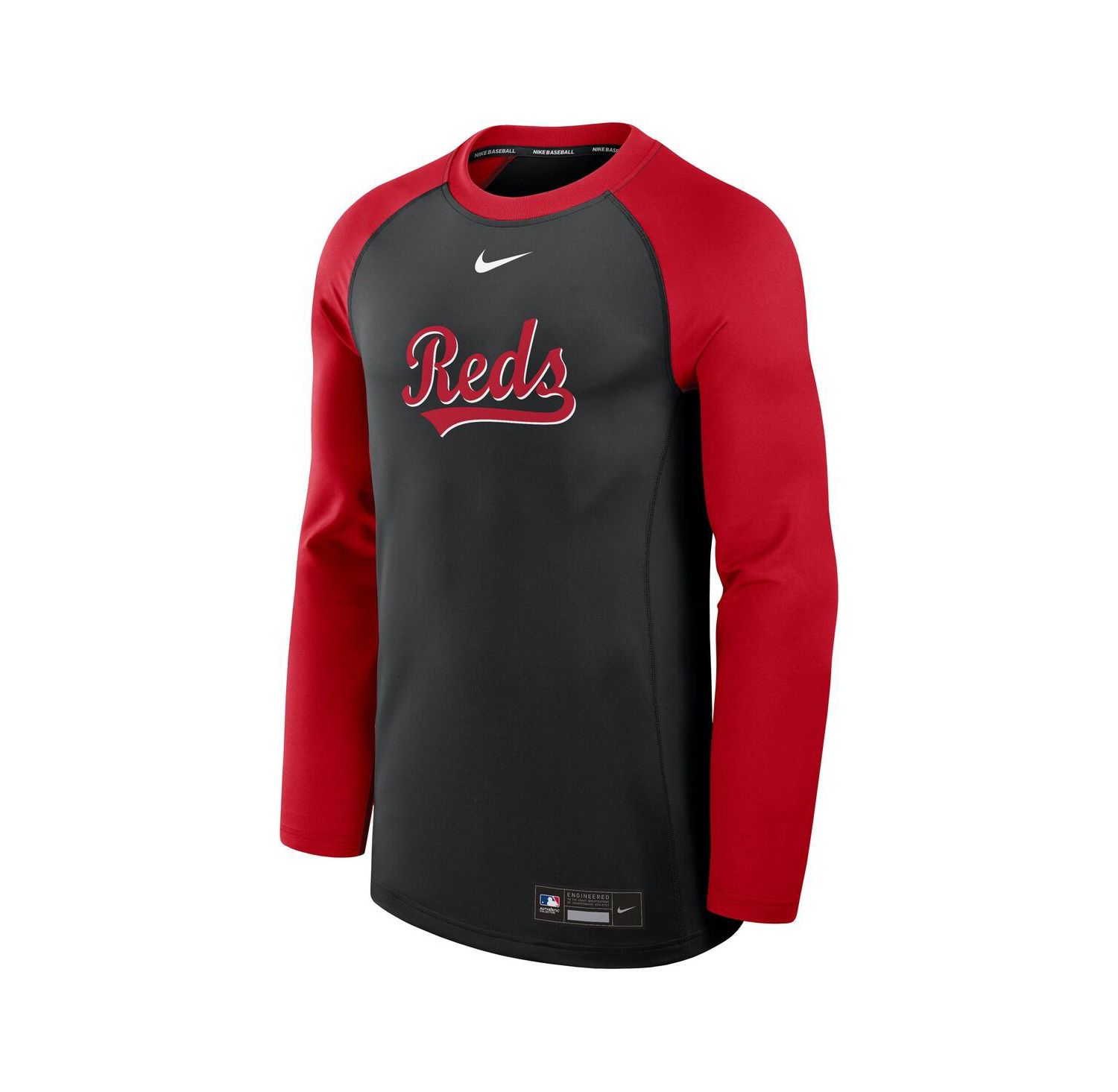Men's Black/Red Cincinnati Reds Authentic Collection Game Time Raglan Performance Long Sleeve T-Shirt