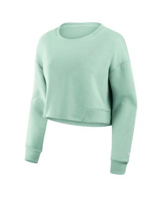 Women's Mint Detroit Lions Studio Cropped Pullover Sweatshirt