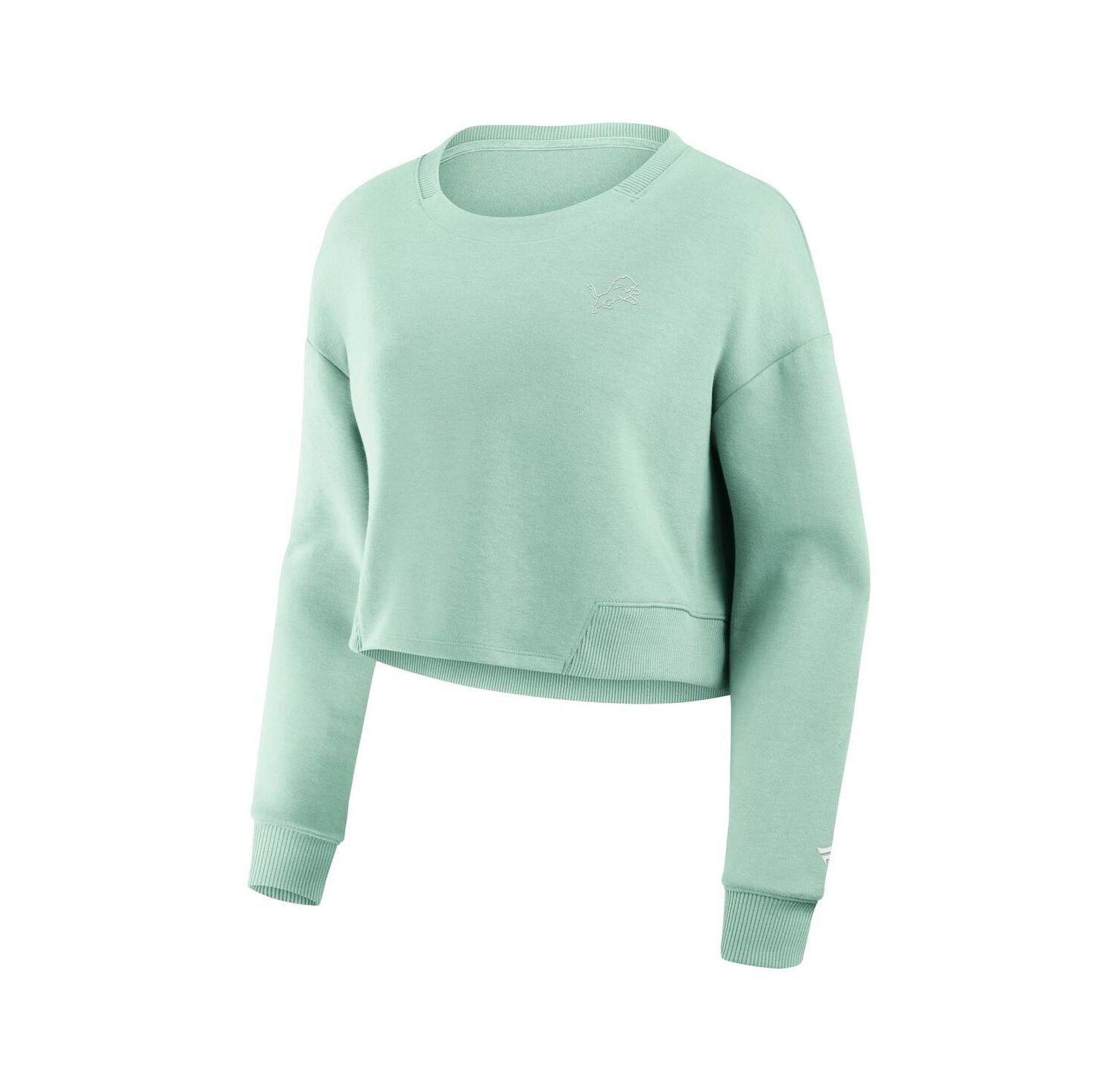 Women's Mint Detroit Lions Studio Cropped Pullover Sweatshirt