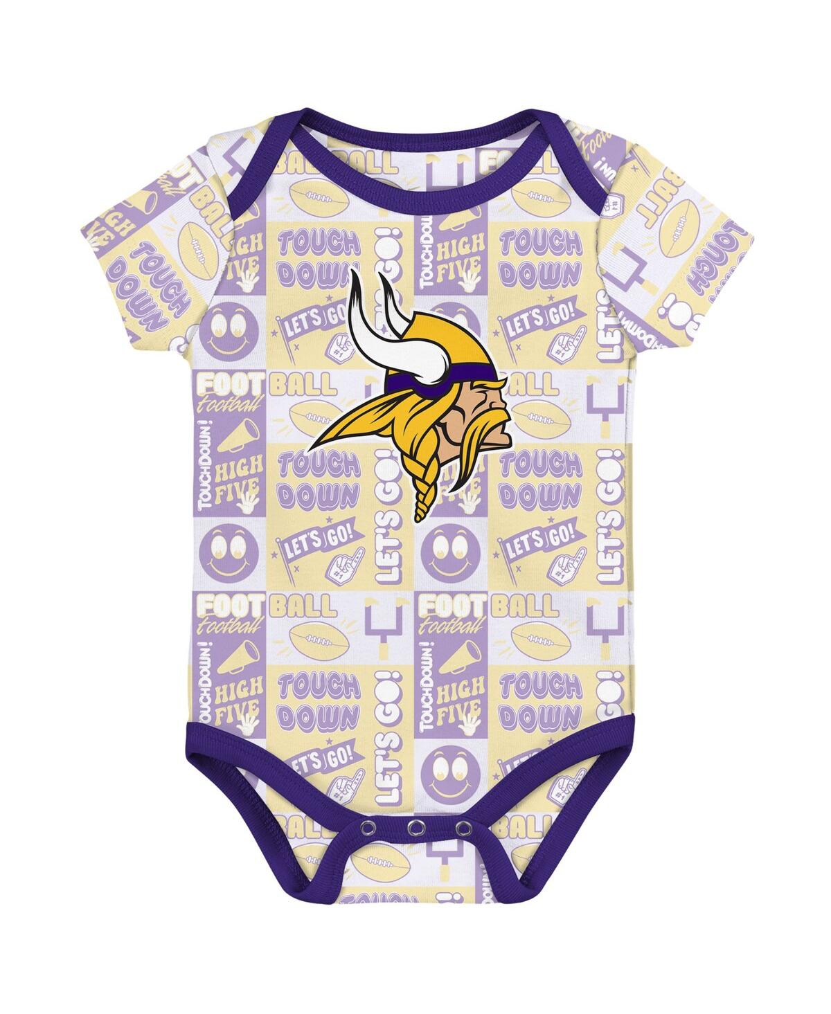 Outerstuff Baby Boys And Girls 3-piece Minnesota Vikings Play Day Bodysuit In Purple