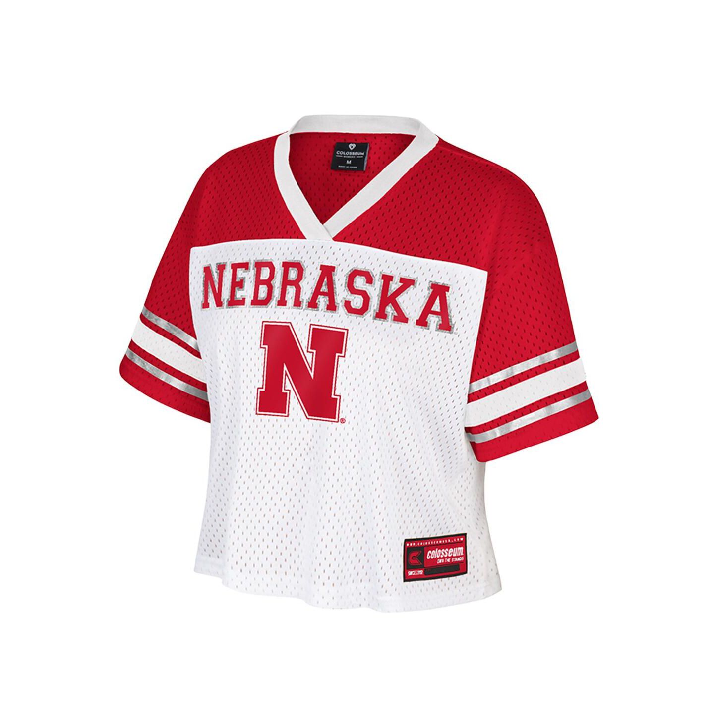 Женский топ Colosseum White Nebraska Huskers Treasure Cropped Football Jersey — фото 3