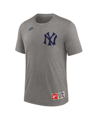 Men's Babe Ruth Heather Gray New York Yankees Cooperstown Collection Tri-Blend Name Number T-Shirt