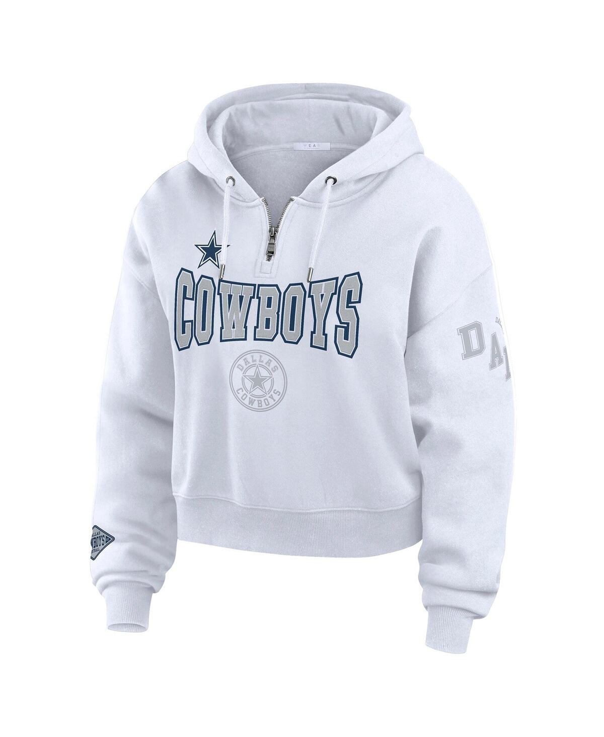 Wear By Erin Andrews Women's White Dallas Cowboys Plus Size Patch Quarter-zip Hoodie In White