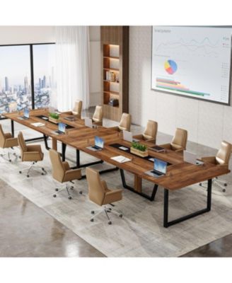 94.5-Inch Conference Table for 10 People, Industrial 8 FT Meeting Table with Two Grommets for Home Office, Studio, Business