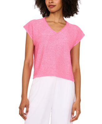 Vince Camuto - Women's Shine V-Neck Cap-Sleeve Sweater
