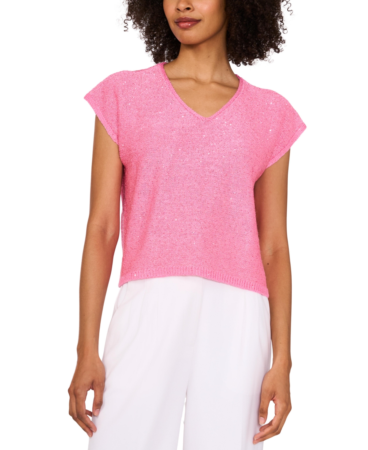 VINCE CAMUTO WOMEN'S SHINE V-NECK CAP-SLEEVE SWEATER 