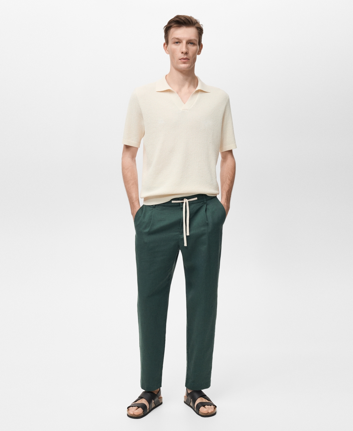 Mango Men's Eu Slim-fit Linen-blend Drawstring Pants In Dark Green