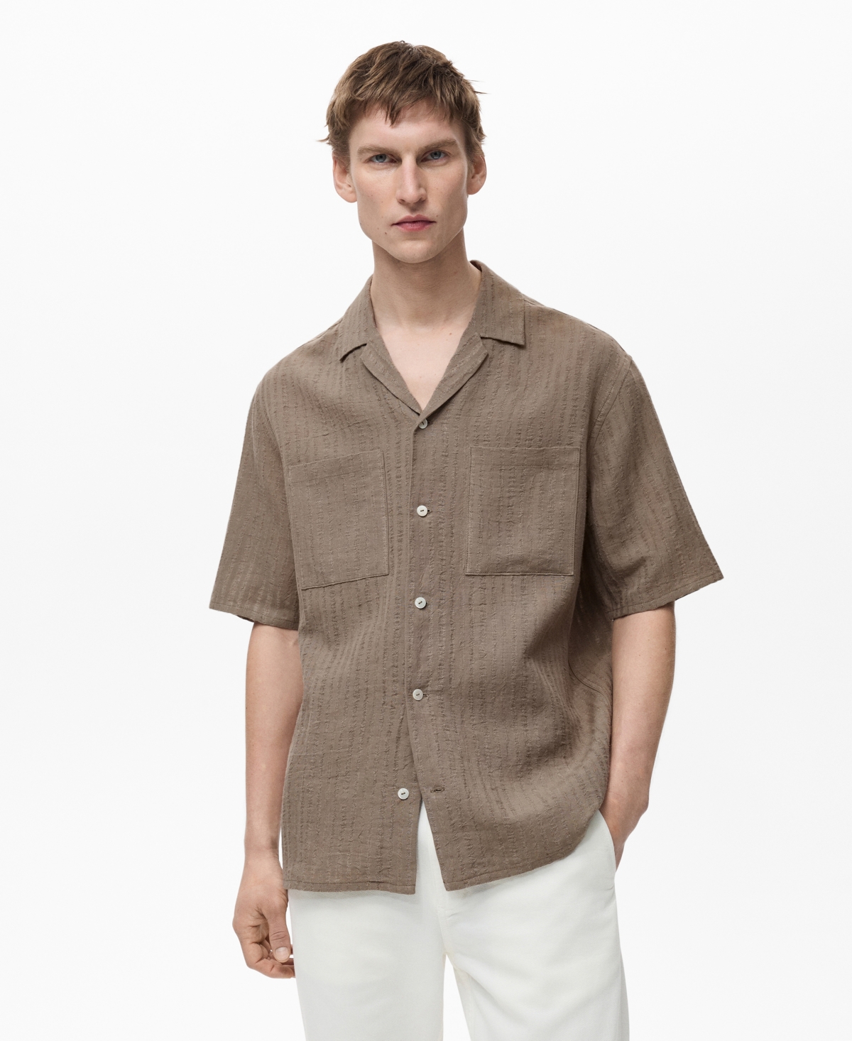 Mango Men's Slim-fit Cotton-blend Shirt In Khaki