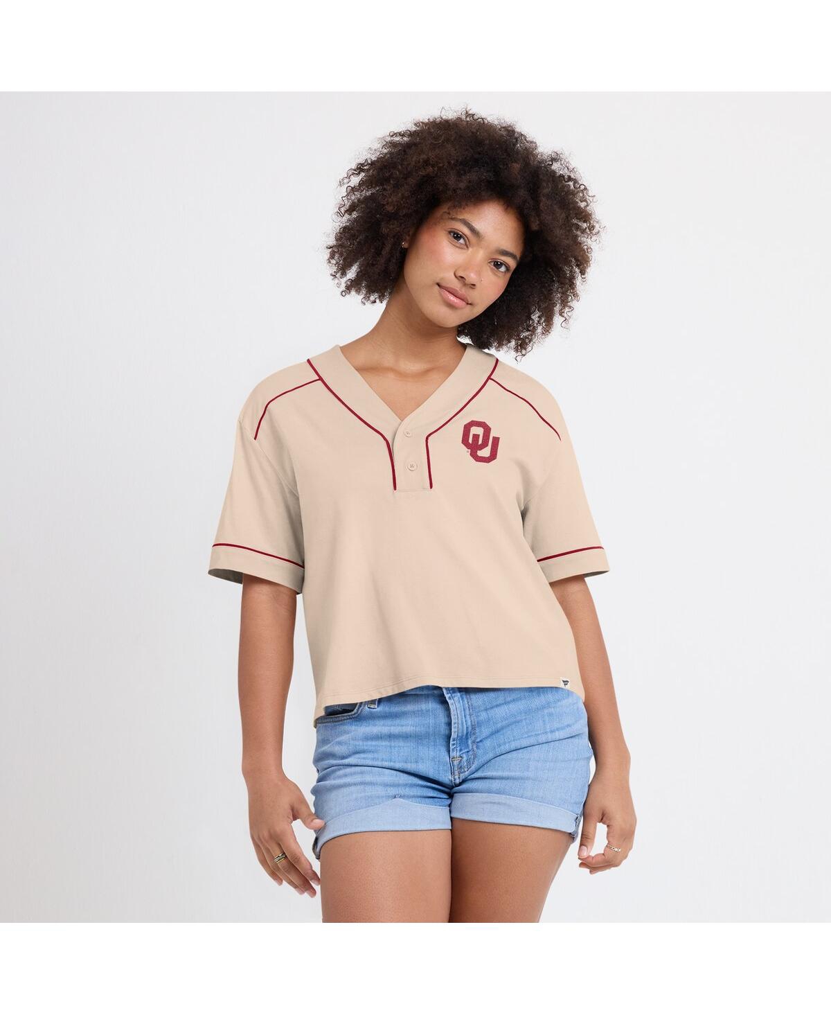 Fanatics Women's Tan Oklahoma Sooners Oversized Dominant Force Midi V-neck T-shirt In Tan