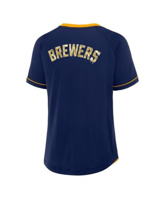 Women's Navy Milwaukee Brewers League Diva Star Raglan V-Neck T-Shirt