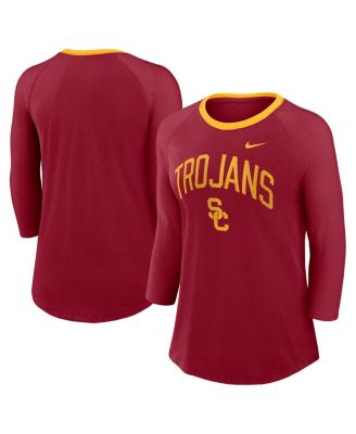 Nike - Women's Crimson USC Trojans 3/4-Sleeve Raglan Tri-Blend Top