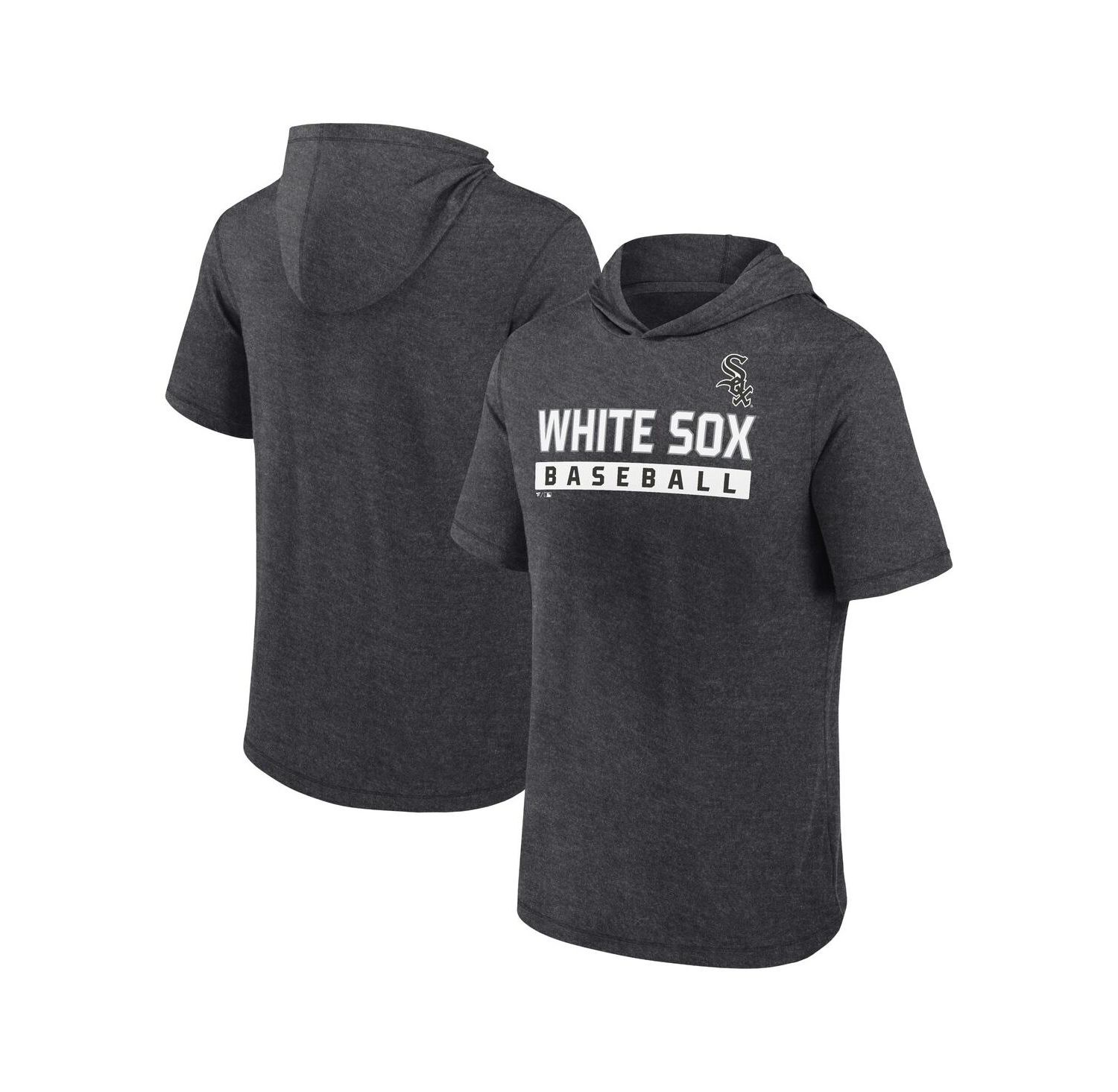 Men's Heather Charcoal Chicago White Sox Push Short Sleeve Pullover Hoodie