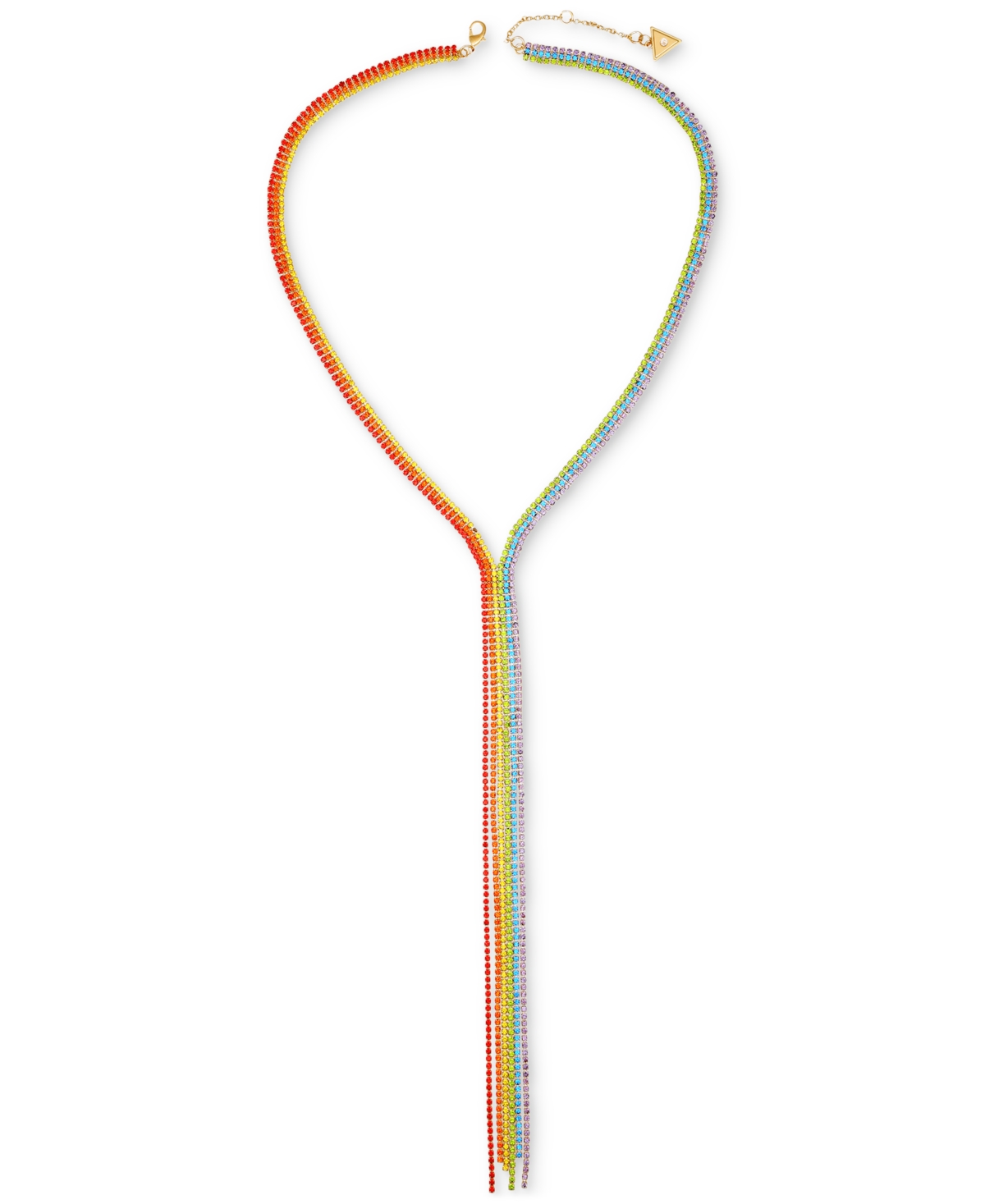Gold-Tone Rainbow Rhinestone Lariat Necklace, 20" + 2" extender - Gold