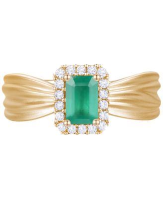 Emerald (5/8 ct. t.w.) & Diamond (1/6 ct. t.w.) Halo Ring in 14k Gold (Also in Ruby & Sapphire)