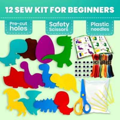 Kids Crafts Ages 4-8 DIY Beginner Needle and Thread Kit - 12 Sewing Kit Basic