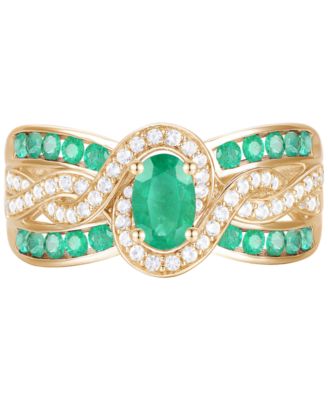 Emerald (3/8 ct. t.w.) & Diamond (1/4 ct. t.w.) Multirow Swirl Ring in 14k Gold (Also in Ruby & Sapphire)