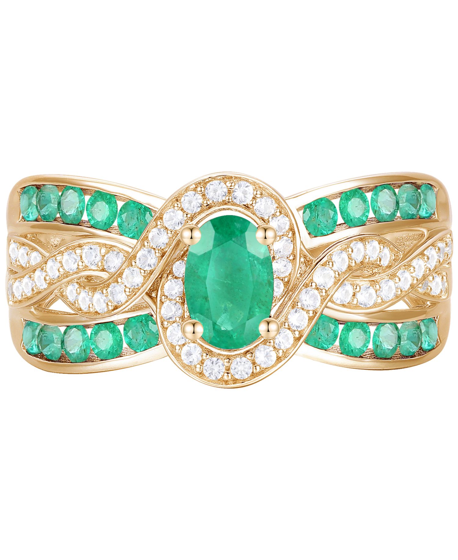 Emerald (3/8 ct. t.w.) & Diamond (1/4 ct. t.w.) Multirow Swirl Ring in 14k Gold (Also in Ruby & Sapphire)