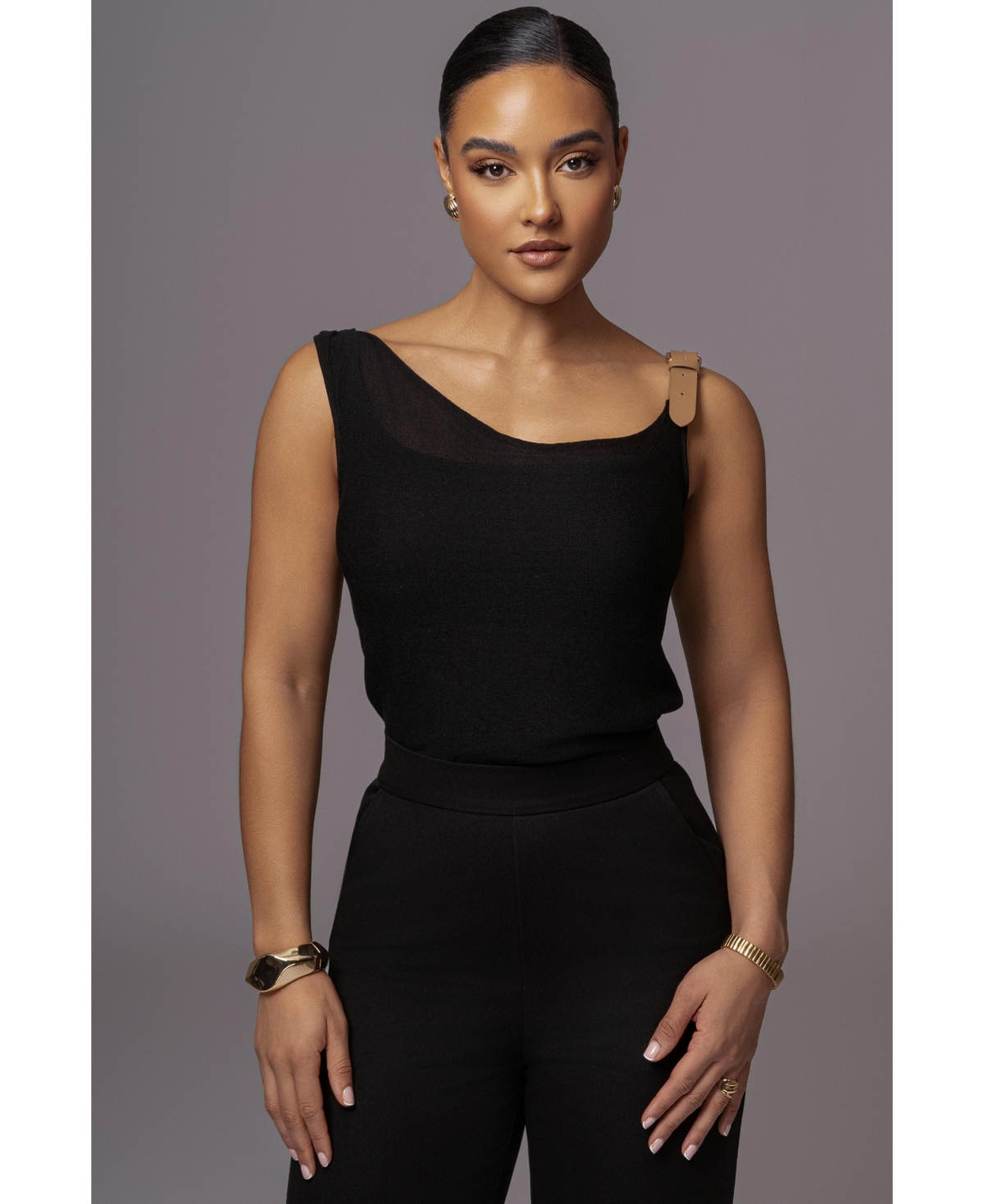 Women's Shanti Faux Buckle Top - Black