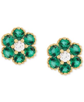 2-Pc. Set Lab-Created Emerald (1-3/8 ct. t.w.) & Lab-Created White Sapphire (1/3 ct. t.w.) Flower Pendant Necklace & Matching Stud Earrings in 14k Yellow Gold-Plated Sterling Silver