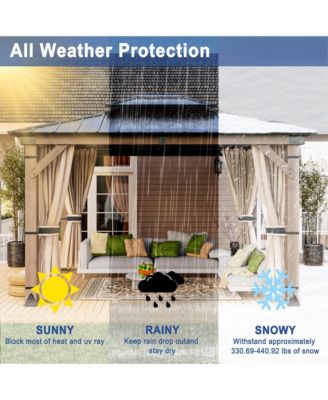 12 Ft. W x 10 Ft. D Solid Cedar Wood Patio Gazebo with Curtains and Mesh Screens