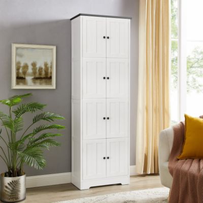 24inch L x 12.8inch W x 72.4inch H Tall Storage Cabinet with 8 Doors and 4 Shelves White Wall Cabinet