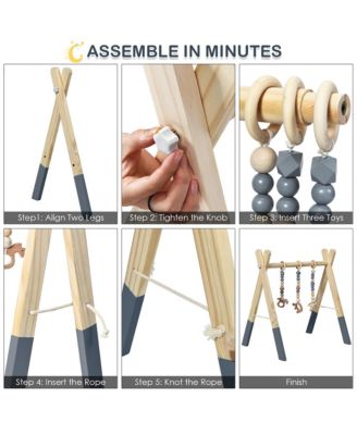 Baby Foldable Wooden Gym with 3 Wooden Teething Toys