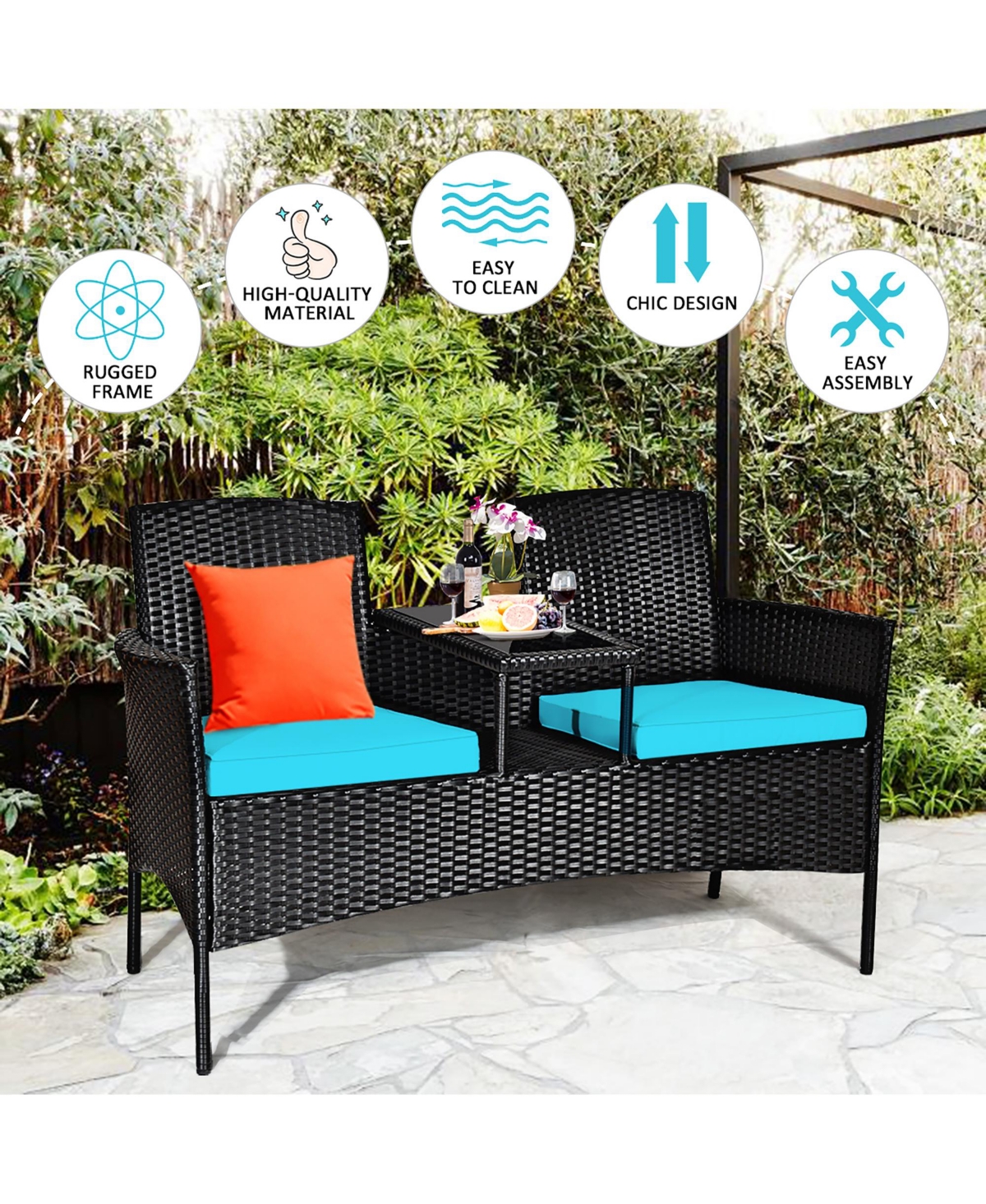 Costway Patio Rattan Conversation Set Seat Sofa Cushioned Loveseat Chairs