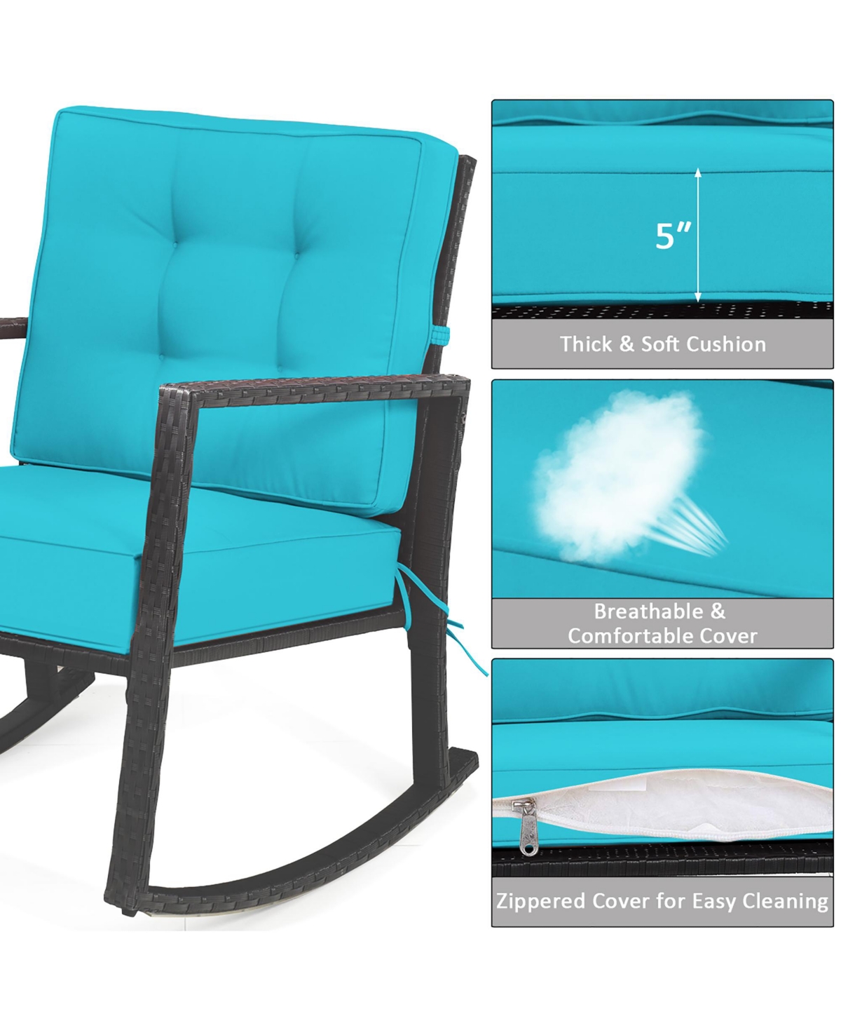Patio Rattan Rocker Chair Outdoor Glider Rocking Chair Cushion Lawn