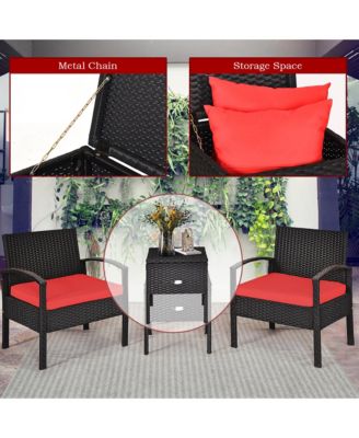 3PC Outdoor Patio Rattan Furniture Set  Coffee Table Cushioned Sofa