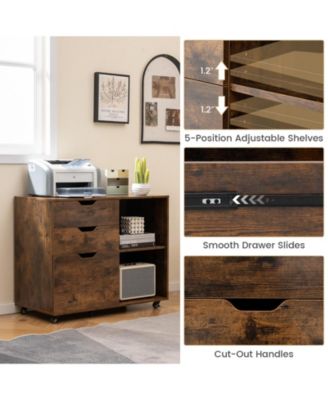 3-Drawer File Cabinet with Adjustable Shelf and Wheels for Letter