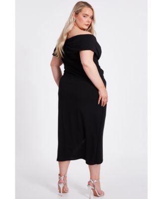Plus Size Scuba Crepe Bardot Wrap Midi Dress