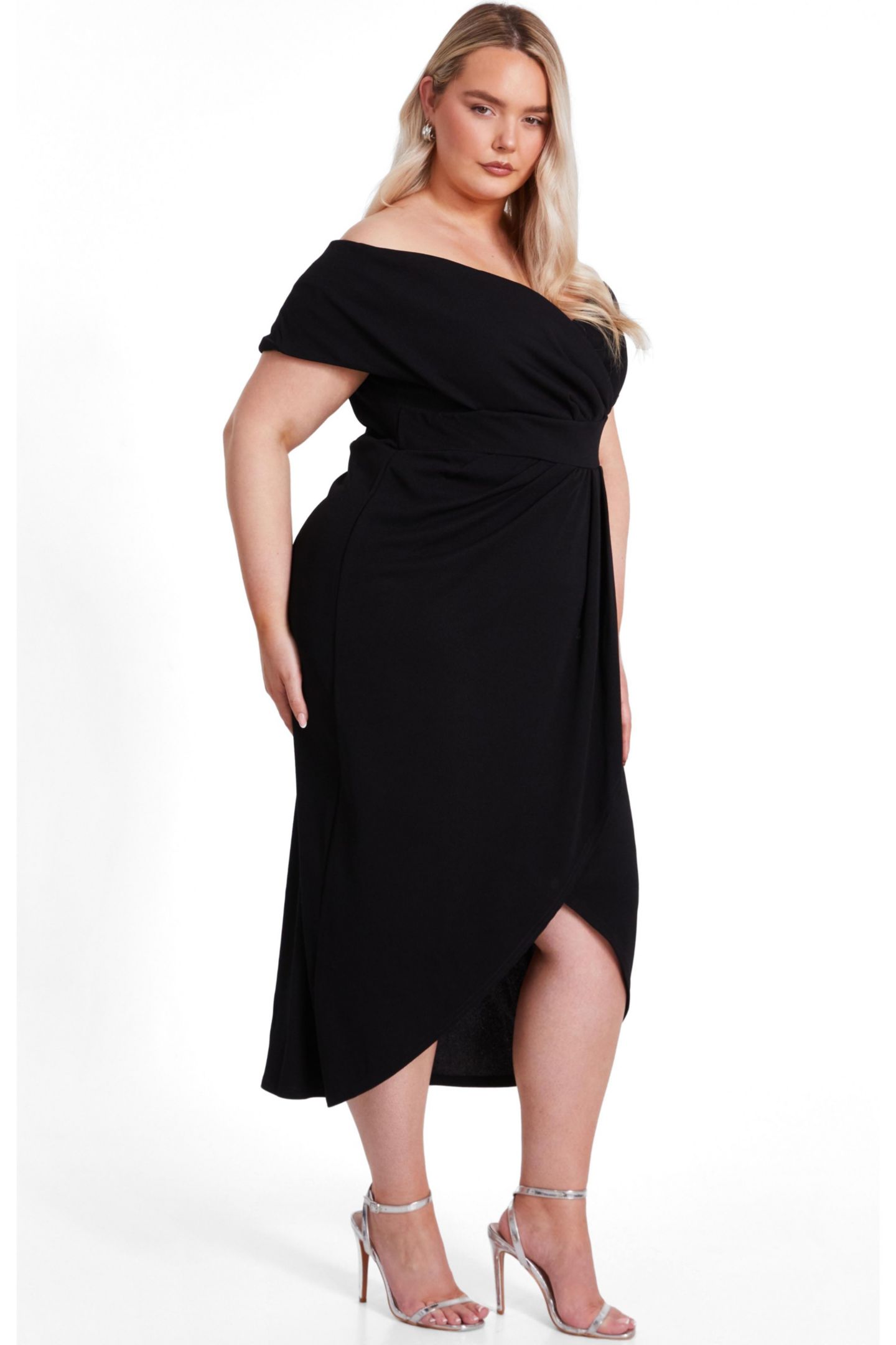 Женское платье QUIZ Bardot Wrap Midi, цвет: Чёрный — фото 2
