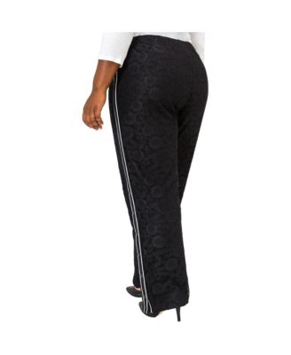 Plus Size Athleisure Stripe Snap Lace Palazzo Pants
