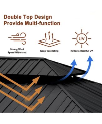 20 ft. x 12 ft. Outdoor Fir Solid Wood Frame Patio Gazebo Canopy Tent Shelter with Galvanized Steel Hardtop Pavilion