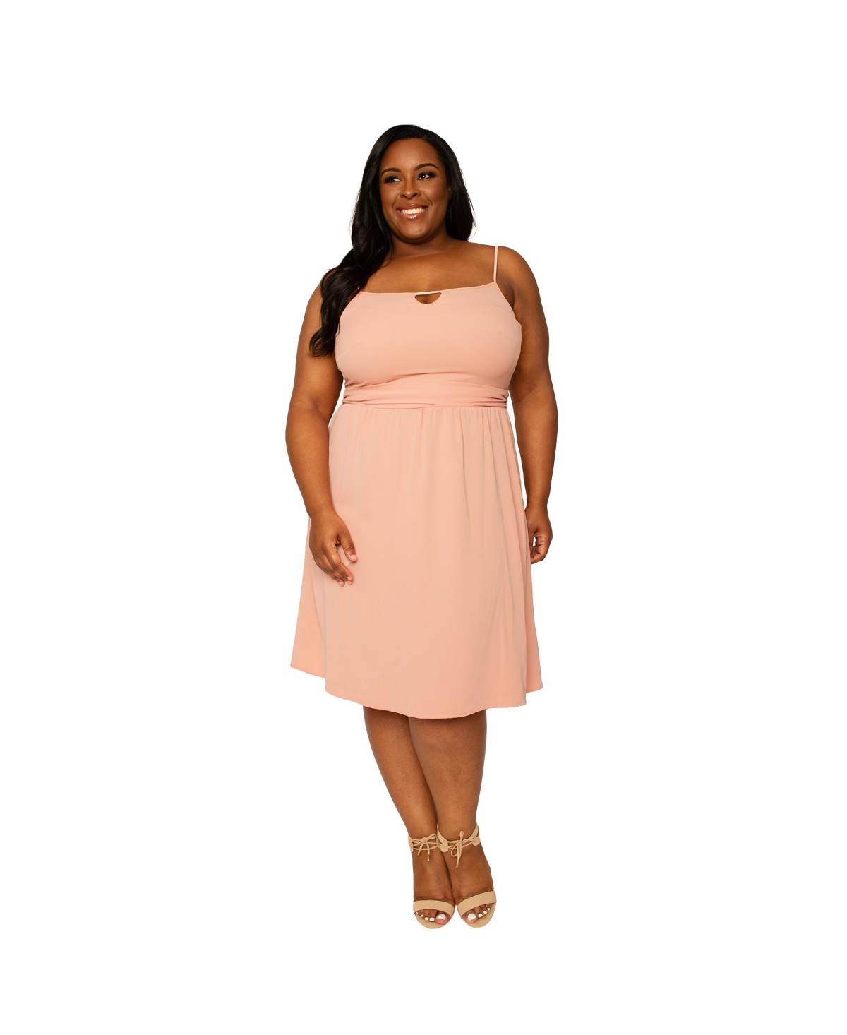 Plus Size Thin Strap Midi Dress - Peach