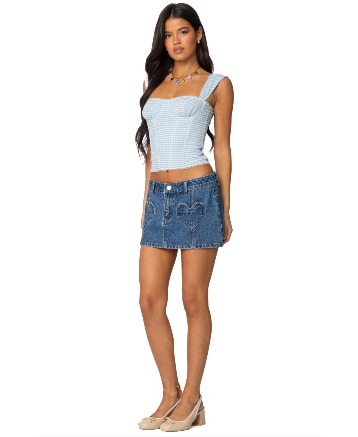 Edikted Women's Heart Pocket Denim Mini Skirt