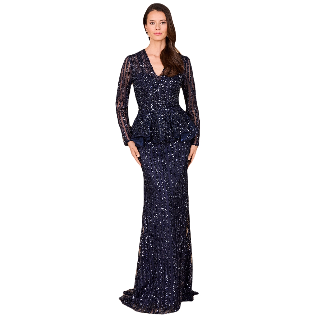 Women's Long Sleeve Beaded Peplum Dress - Navy