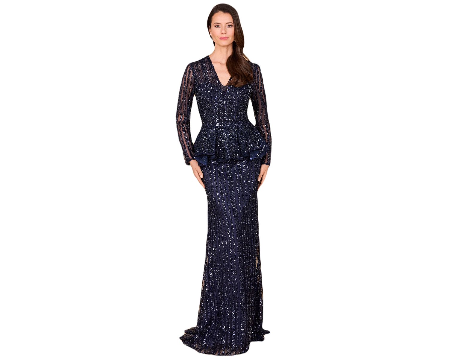 Women's Long Sleeve Beaded Peplum Dress