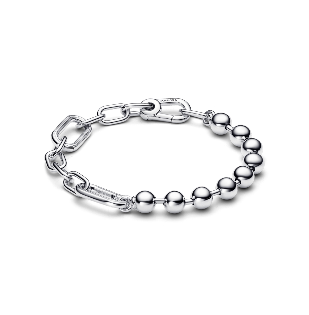 Sterling Silver Sparkling Bead Link Chain Bracelet - Sterling Silver