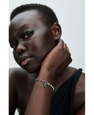 Sterling Silver Sparkling Bead Link Chain Bracelet