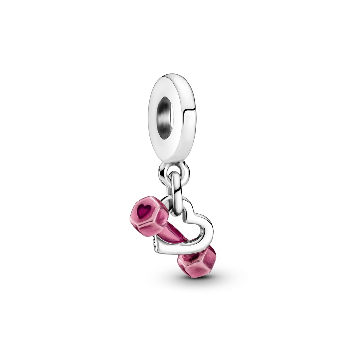 Pandora Sterling Silver Dumbbell Heart Dangle Charms In Sterling Silver