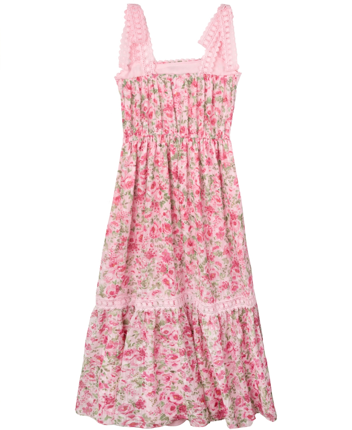 Rare Editions Big Girls 2-piece Floral And Crochet Trim Maxi With Bag In Pink