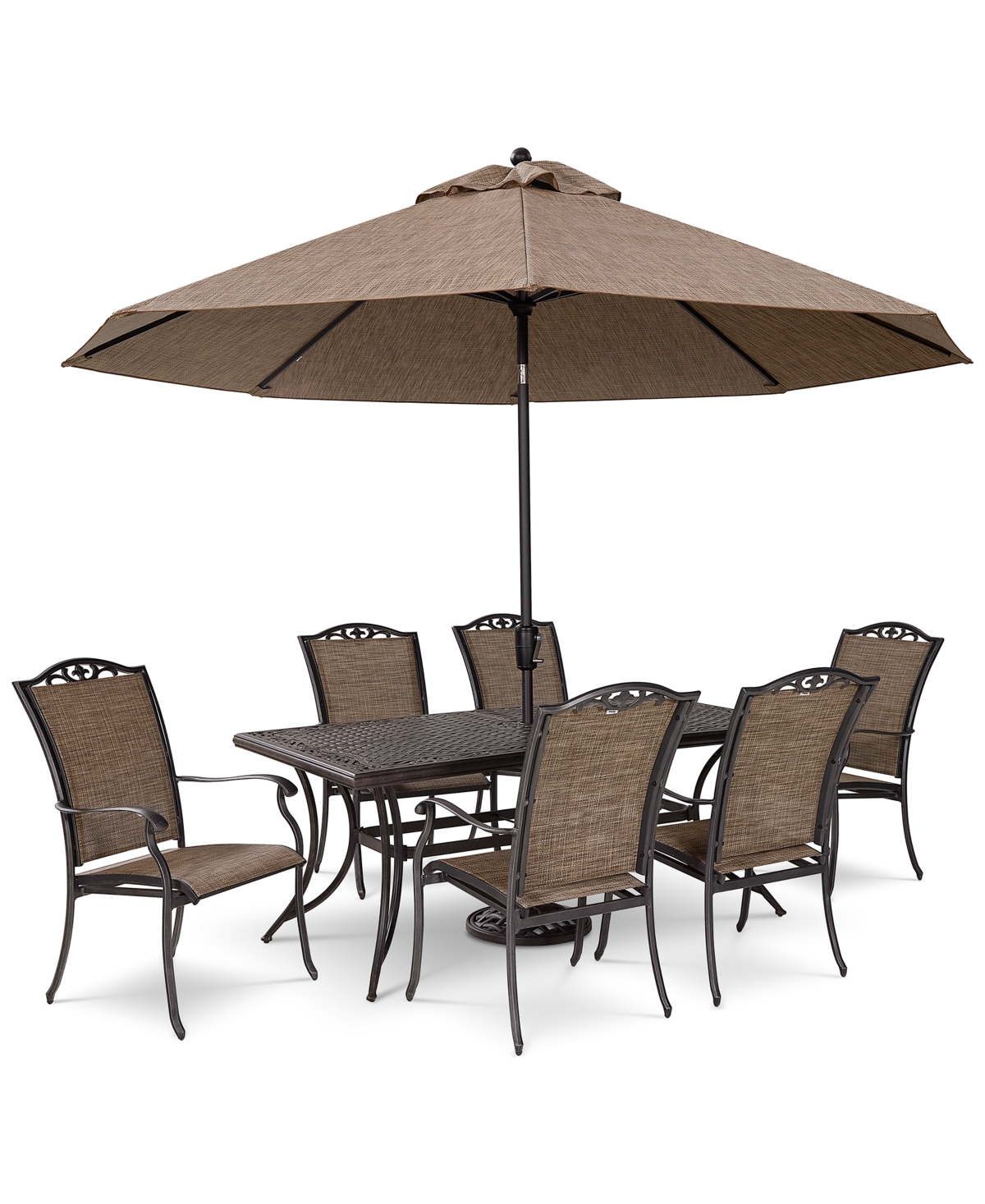 Agio Wythburn Outdoor Dining 7pc Set (72"x38" Table & 6 Filigree Sling Dining Chairs)
