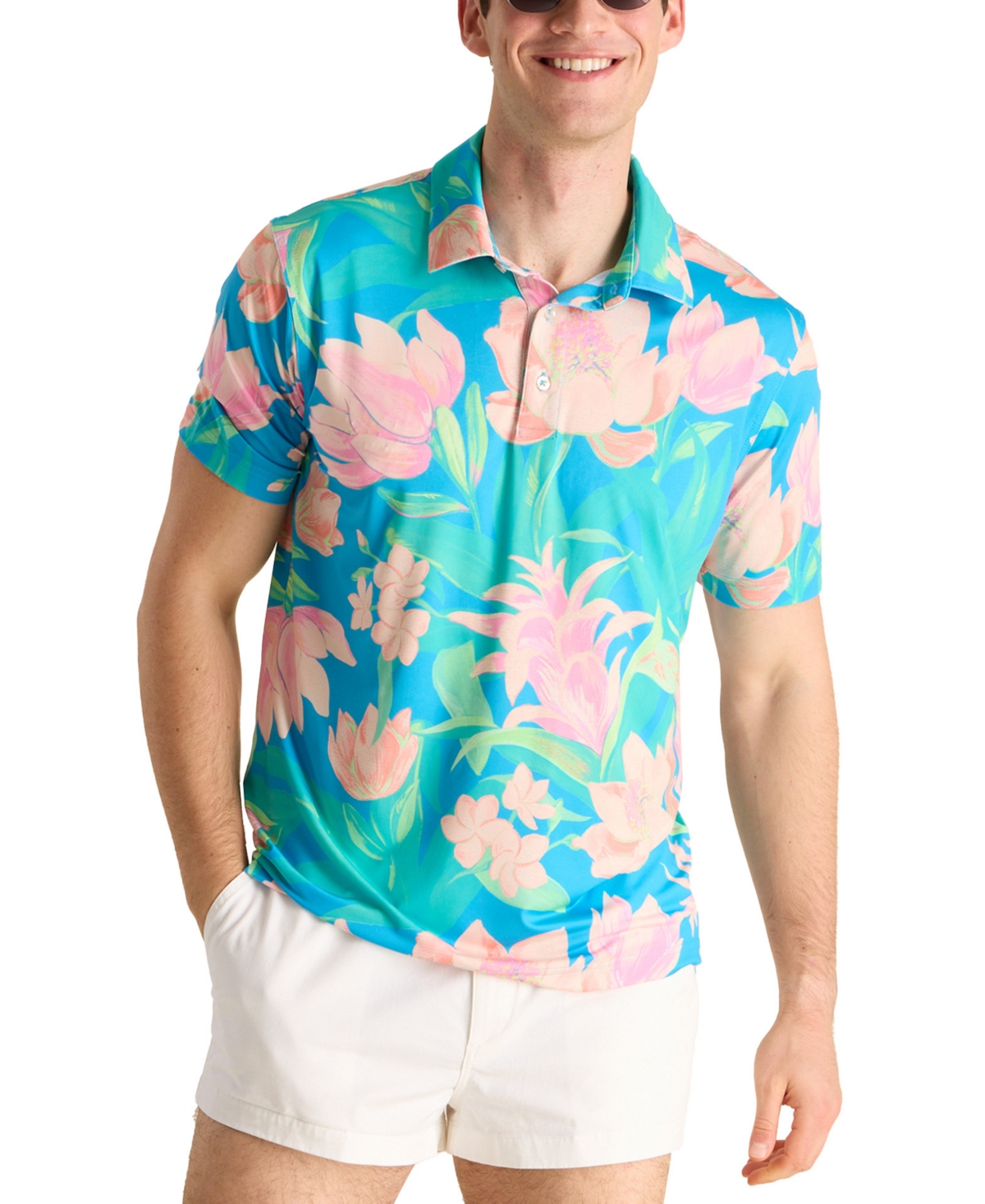 Men's The Stop & Smell The Roses Performance Polo Shirt - Bright Blue